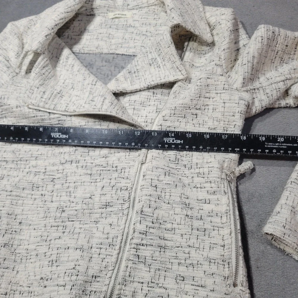 Max Studio Moto Jacket Women Small Cream Black A7010 Tweed Boucle Asymmetric Zip